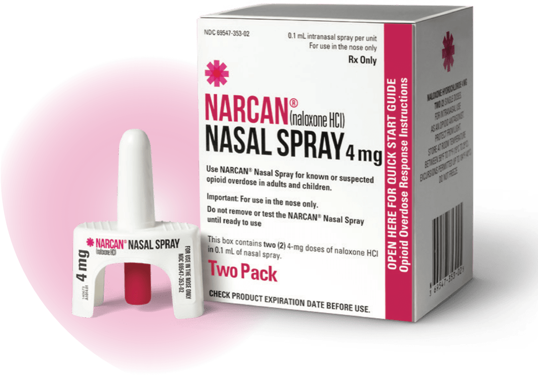 A box and spray apparatus for Naloxone, also known as Narcan