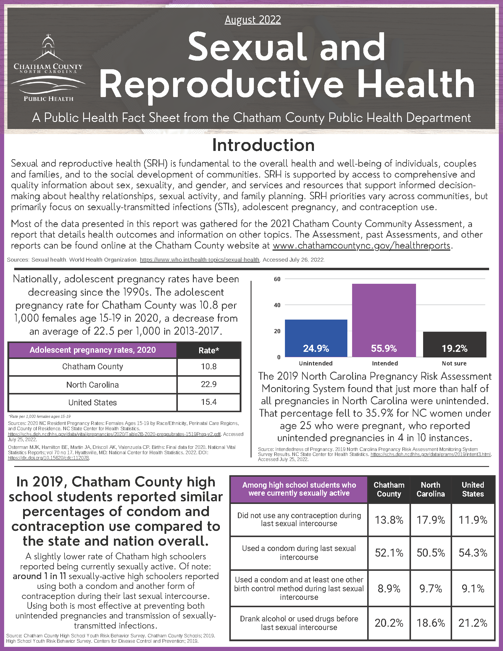 The first page of the Sexual and Reproductive Health topical data report in English.