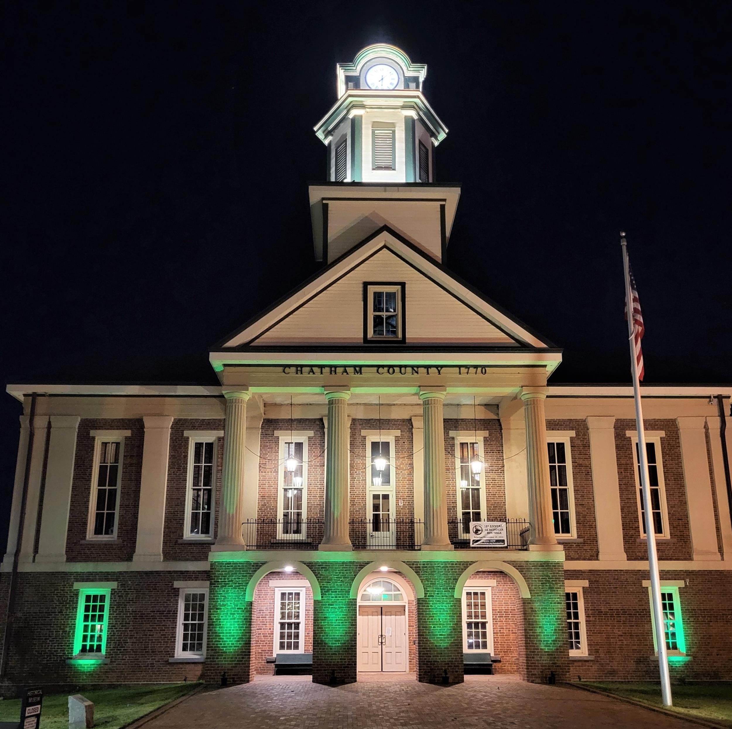 Chatham County Operation Green Light - Historic Courthouse Illuminated Green