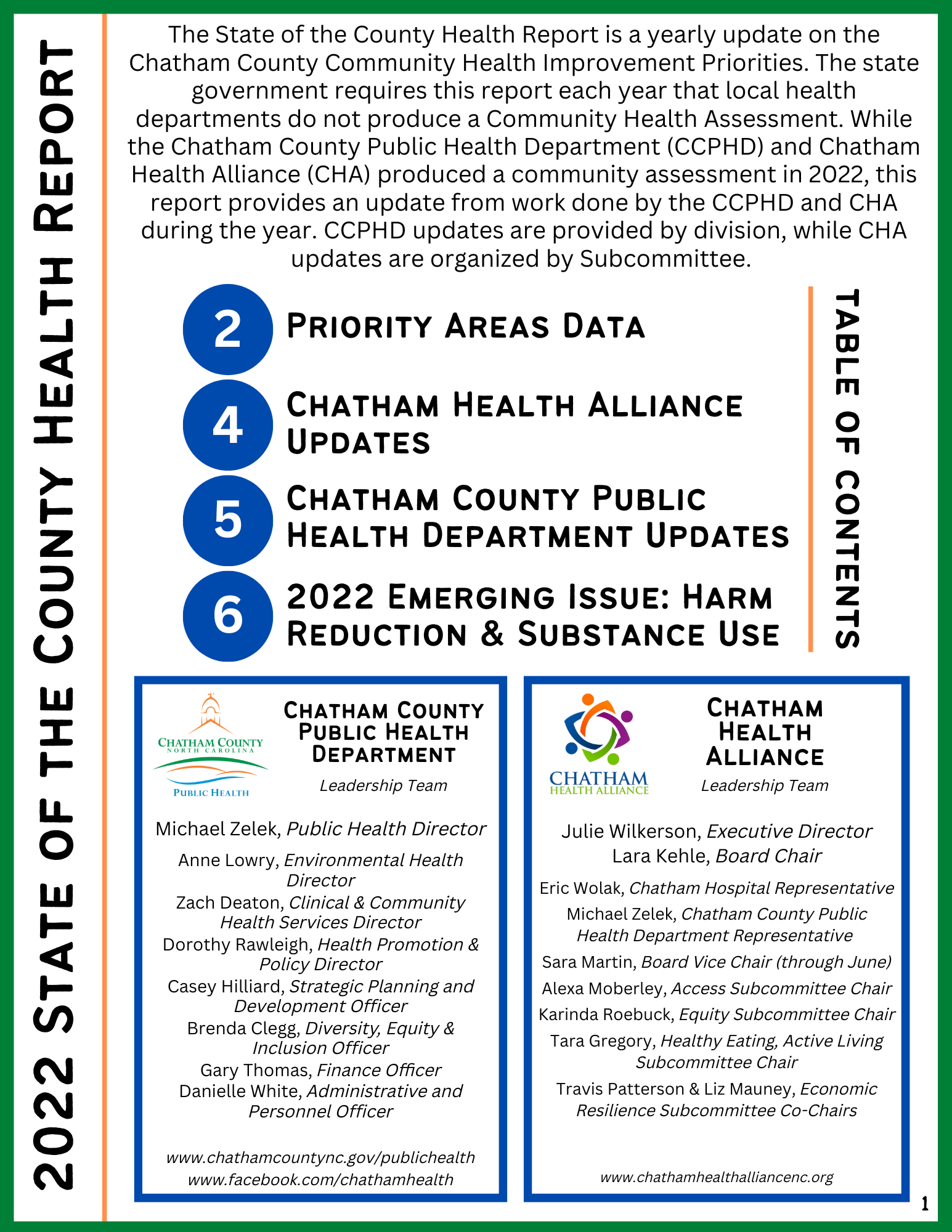 The first page of the State of the County Health Report 2022 in English.