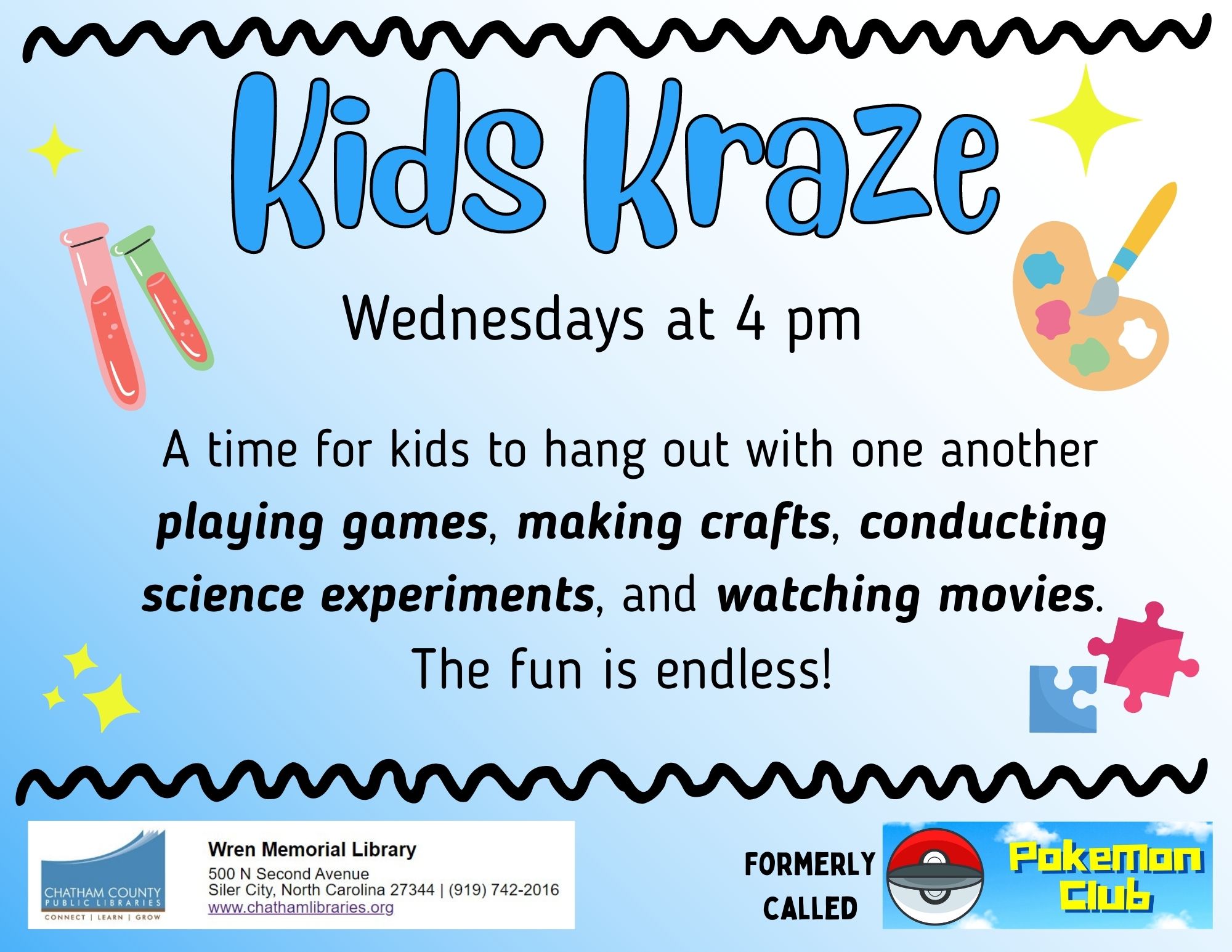 Kids Kraze -Wren Memorial Library - Wednesdays at 4pm