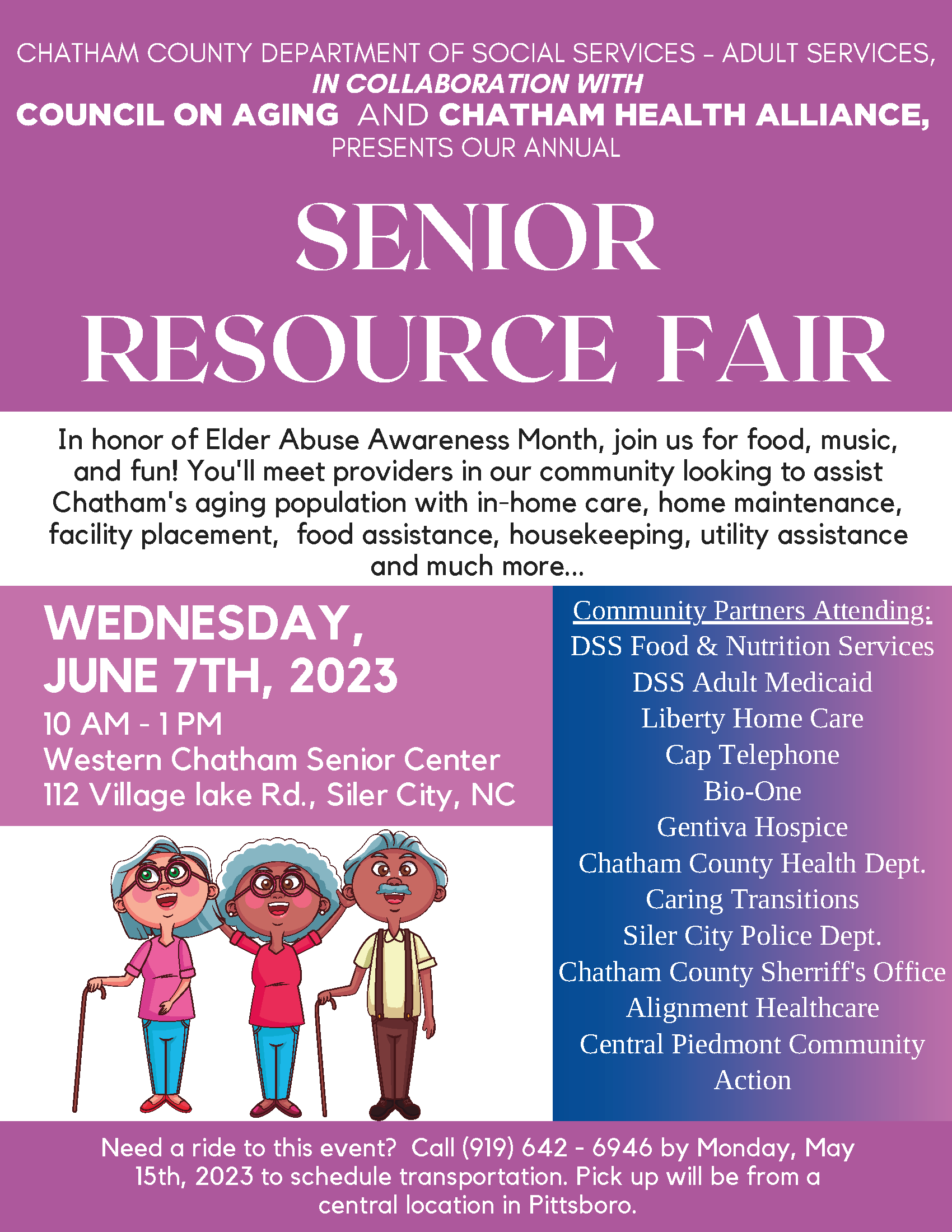 Senior Resource Fair - June 7 - Western Chatham Senior Center