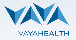 The word "Vaya" made by using alternating arrow above the words "Vaya Health" in blue