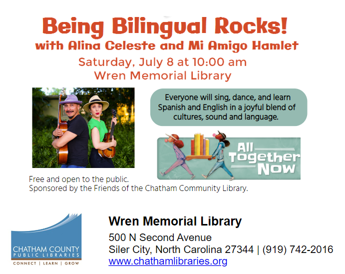 Being Bilingual Rocks Performance - July 8 at 10am - Wren Memorial Library