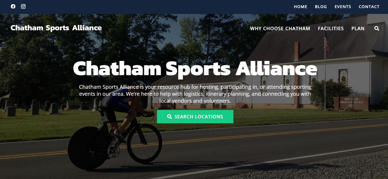 Screenshot of home page of Chatham Sports Alliance website www.ChathamSportsAlliance.com