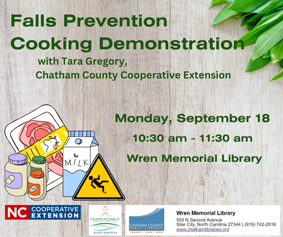 Wren Library Falls prevention - Cooking demonstration, Sept. 18, 10:30am