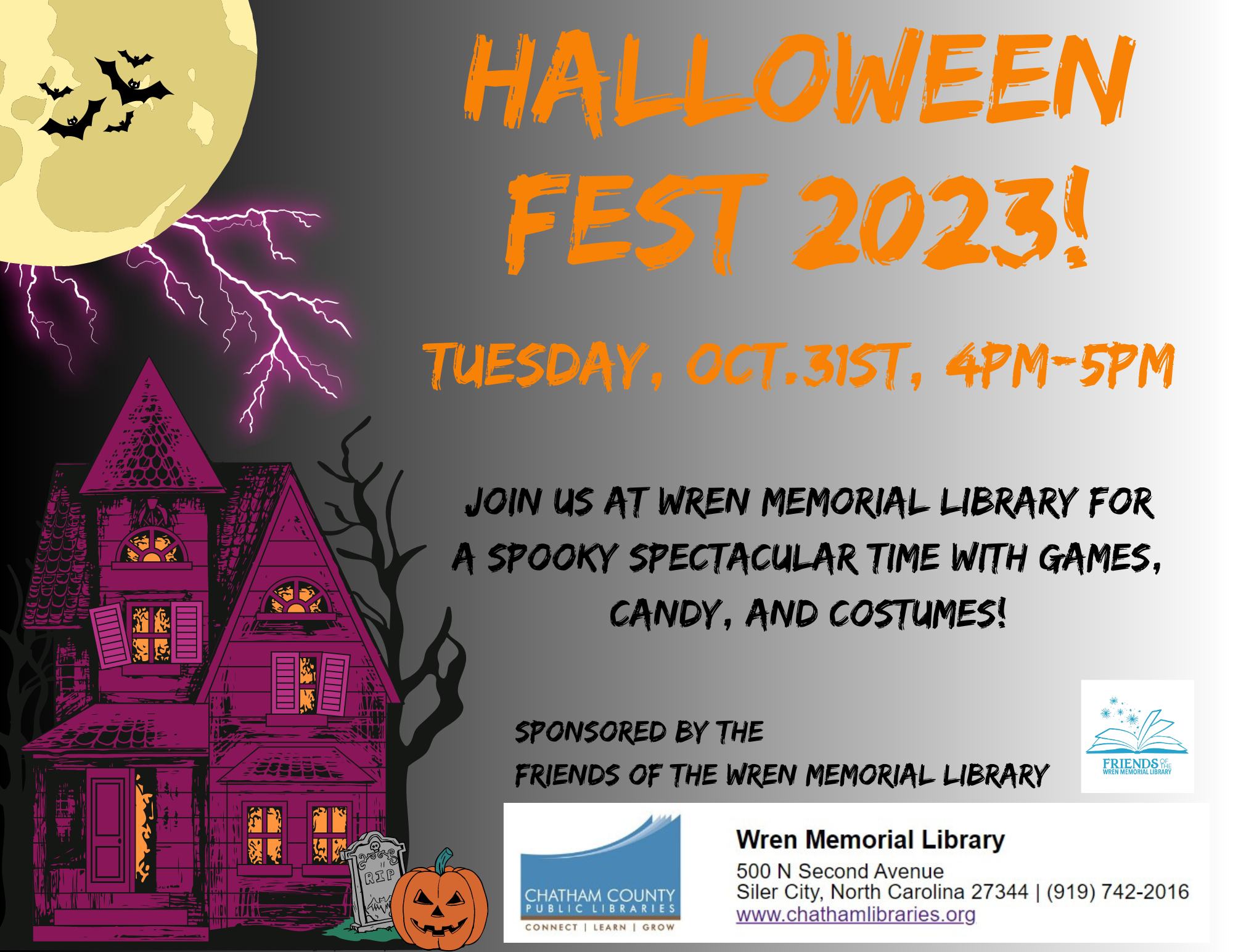 Halloween Fest 2023 - Wren Memorial Library, Oct. 31 at 4pm