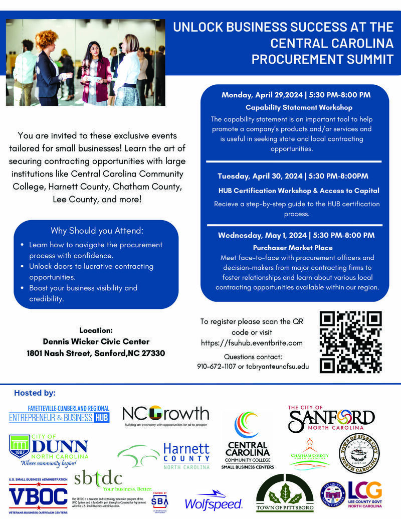 Central Carolina Procurement Summit in Sanford, North Carolina, April 29 through May 1, 2024