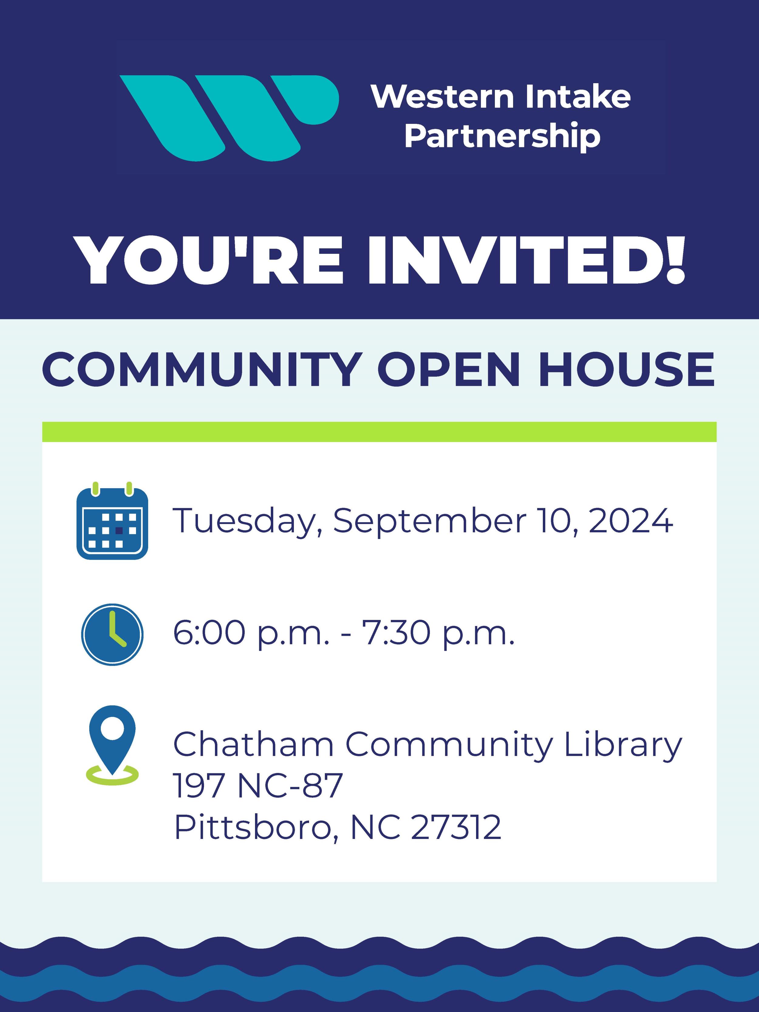 Western Intake Partnership - Community Meeting - September 10, 2024, 6pm, Chatham Community Library, Pittsboro