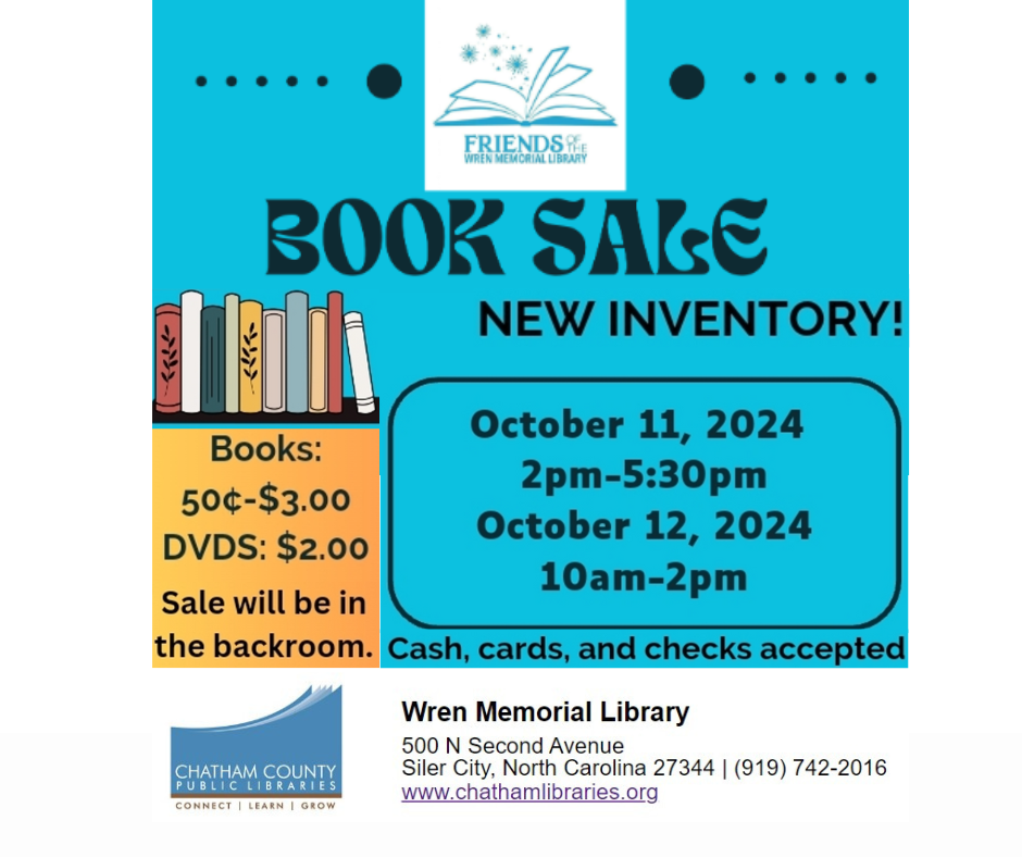 Wren Memorial Library Friends of the Library Fall Book Sale - Oct. 11 and 12, 2024